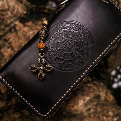 Handmade Leather Mens Tibetan Chain Biker Wallet Cool Leather Wallet Long Clutch Wallets for Men - imessengerbags