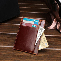 RFID Brown Leather Men's Slim Card Holder Black Front Pocket Wallet Small Card Wallet For Men - imessengerbags