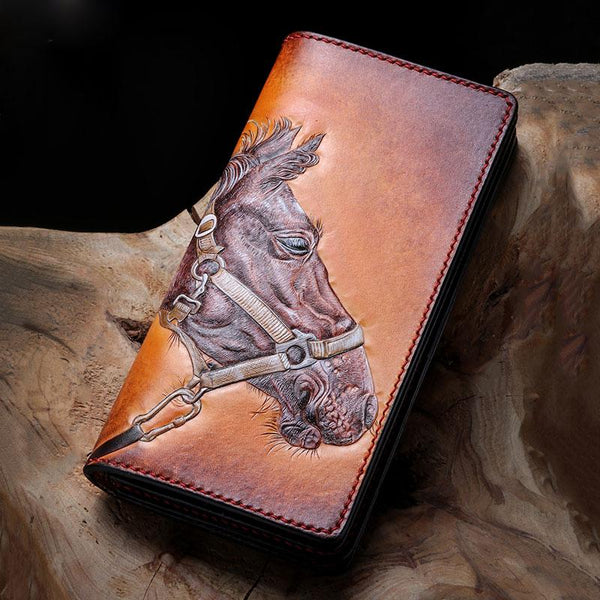 Handmade Leather Fine Horse Mens Chain Biker Wallet Cool Leather Wallet With Chain Wallets for Men - imessengerbags