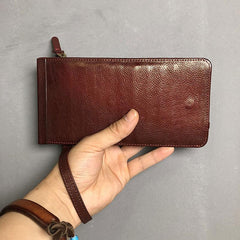 Genuine Leather Mens Cool Long Leather Wallet Cards Phone Zipper Clutch Wristlet Wallet for Men - imessengerbags