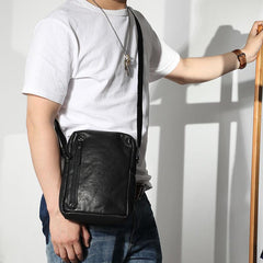 Cool Black LEATHER MEN'S 8 INCHES Small Side BAGs Vertical Coffee MESSENGER BAGs Courier BAG FOR MEN - imessengerbags