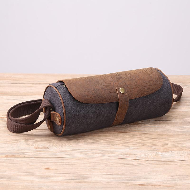 Gray Leather Mens Green Barrel Sling Bag Postman Bag Bucket Messenger Bag Side Bag For Men - imessengerbags