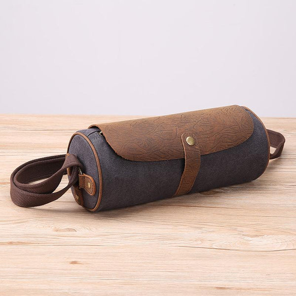 Gray Leather Mens Green Barrel Sling Bag Postman Bag Bucket Messenger Bag Side Bag For Men - imessengerbags