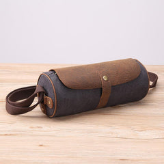 Gray Leather Mens Green Barrel Sling Bag Postman Bag Bucket Messenger Bag Side Bag For Men - imessengerbags