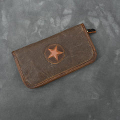 Brown Canvas Mens Long Wallet Zipper Green Clutch Phone Wallet For Men - imessengerbags