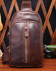 Cool Mens Red Brown Leather Chest Bag Sling Bag Crossbody Sling Bag For Men - imessengerbags