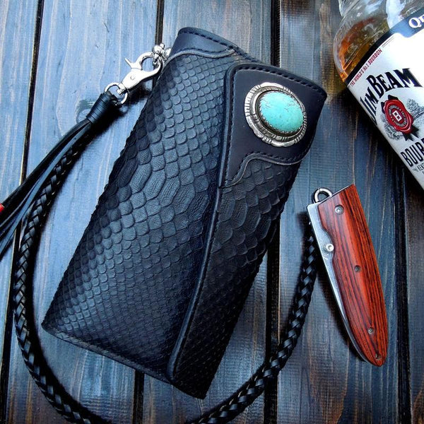 Handmade Leather Biker Wallet Mens Cool Chain Wallet Trucker Wallet with Chain - imessengerbags