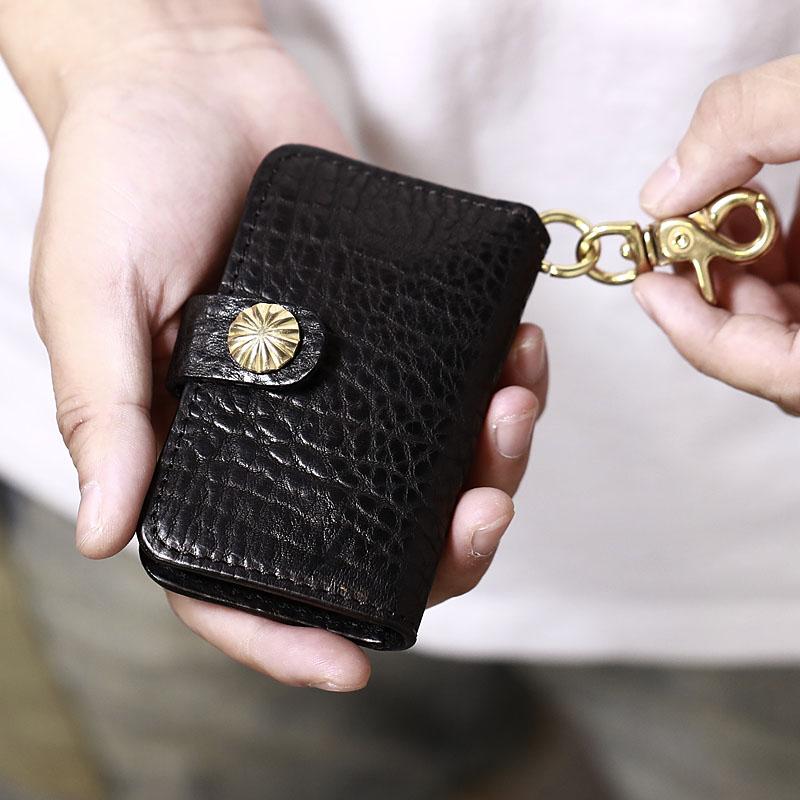 Handmade Black Leather Mens Cool Key Wallet Key Holder Brown Card Holder Car Key Case for Men - imessengerbags