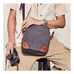 Cool Leahter Canvas Mens Side Bag Coffee Vertical Messenger Bags Courier Bag for Men - imessengerbags