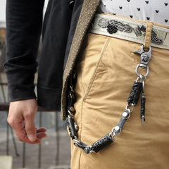 Cool Men's Leather Silver Chain Long Biker Wallet Chain Pants Chain For Men