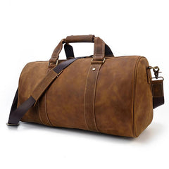 Cool Brown Leather Men's Overnight Bag Large Travel Bag Duffel Bag Weekender Bag For Men - imessengerbags