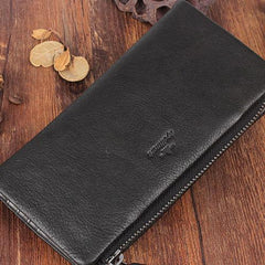 Genuine Leather Mens Cool Long Leather Wallet Bifold Clutch Wallet for Men