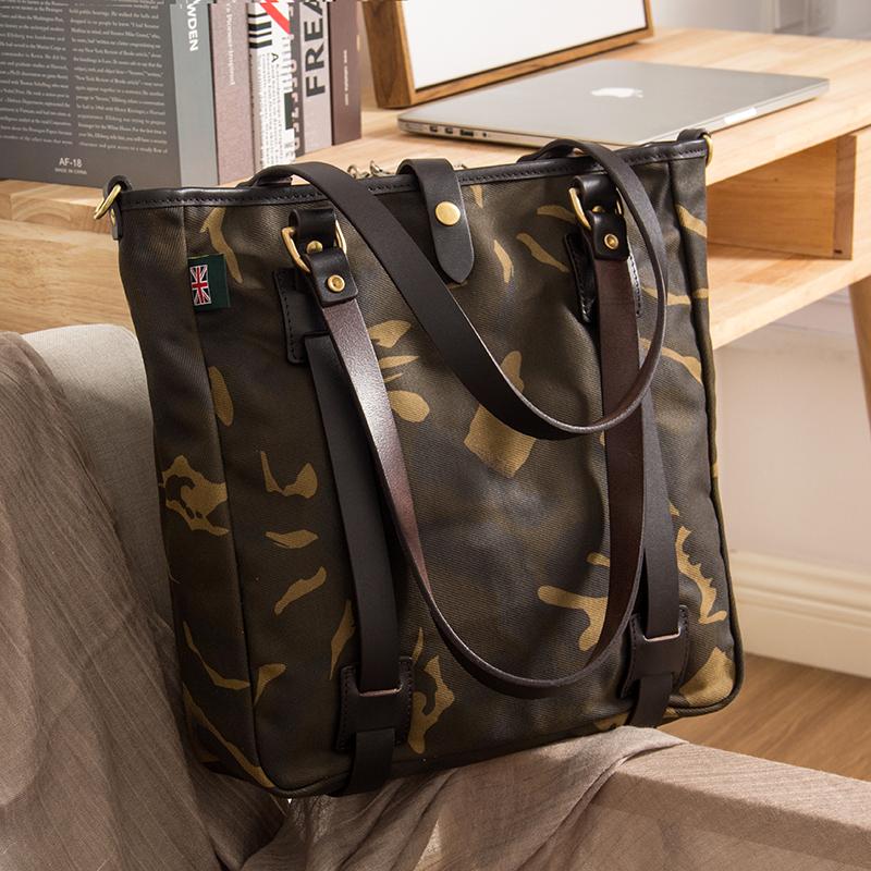 Waxed Canvas Mens Womens Handbag 14'' Tote Bag Camouflage Shoulder Bag Tote Purse For Men - imessengerbags