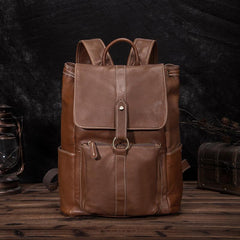 Top Brown Leather Men's Satchel Backpack Computer Backpack 14 inches School Backpack For Men - imessengerbags