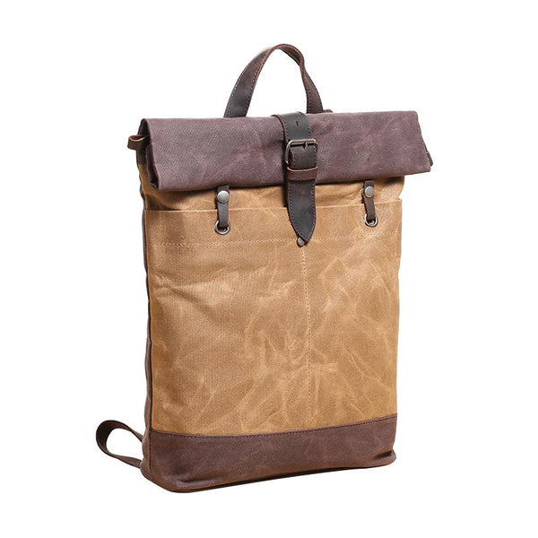 Waxed Canvas Mens Womens 14'' Travel Backpack Roll Up Backpack School Backpack for Men - imessengerbags