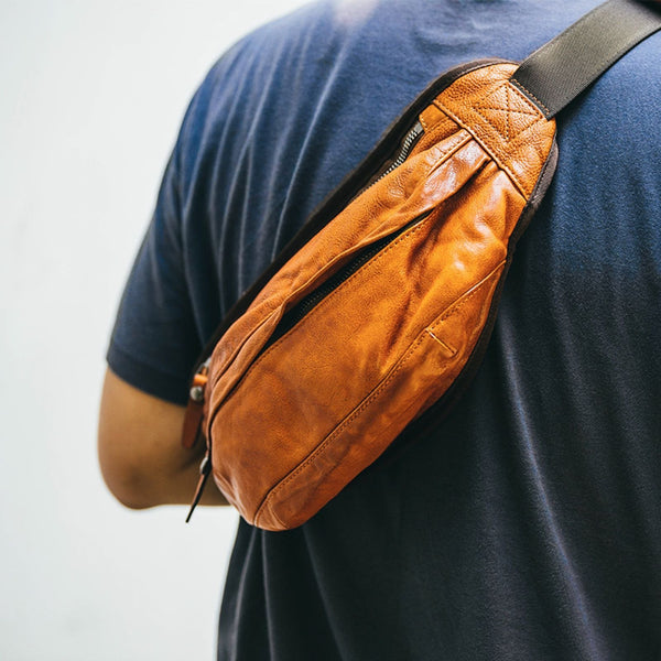 Cool Brown Leather Fanny Pack Crossbody Men Chest Bag Leather Waist Bag Hip Bag Leather Bum Pack For Men 
