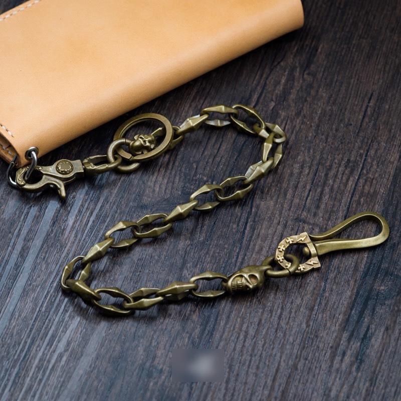 Cool Handmade Men's Pure Brass Skull Chain Pants Chains Biker Wallet Chain For Men - imessengerbags