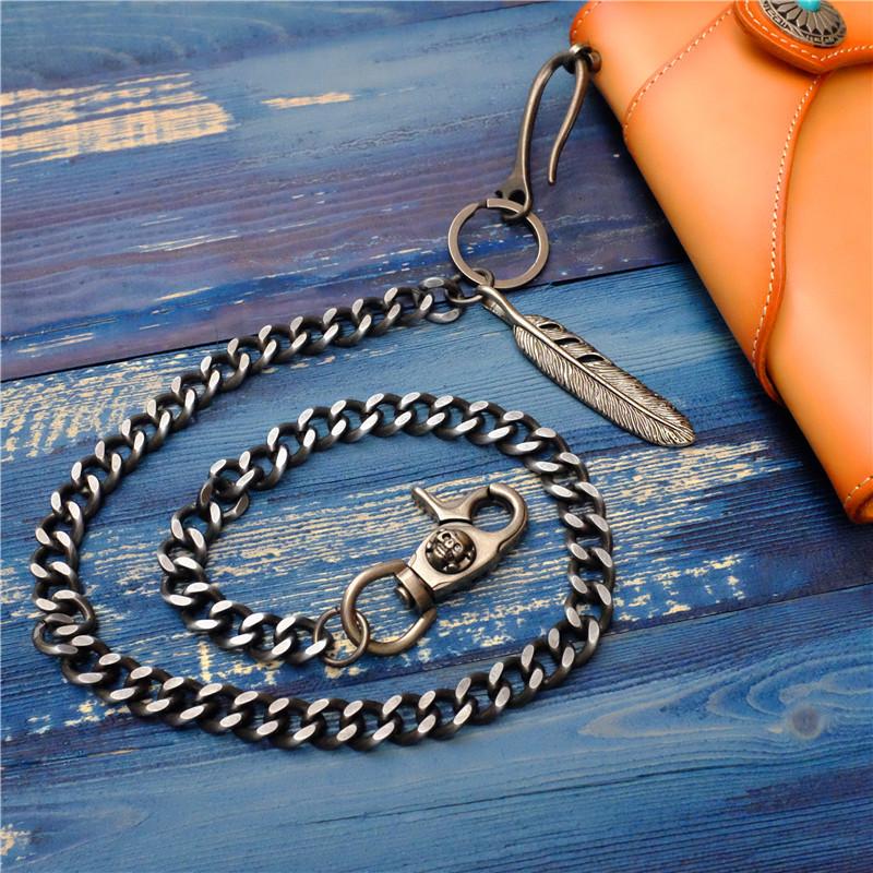 Badass Men's Skull Feather Pendant Wallet Chain Long Pants Chain Biker Wallet Chain For Men