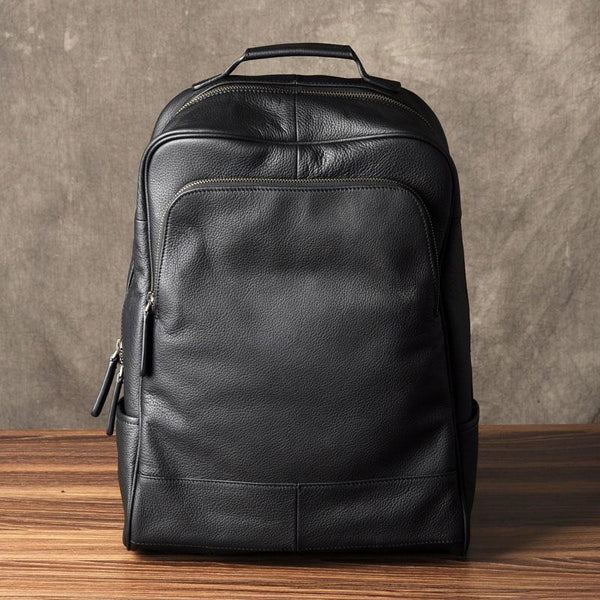 Genuine Leather Mens Cool Backpack Sling Bag Large Black Travel Bag Hiking Bag for men - imessengerbags