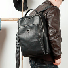 Cool Camel Leather Mens Travel Black Backpack Work 14 inches Brown Work Backpack For Men - imessengerbags