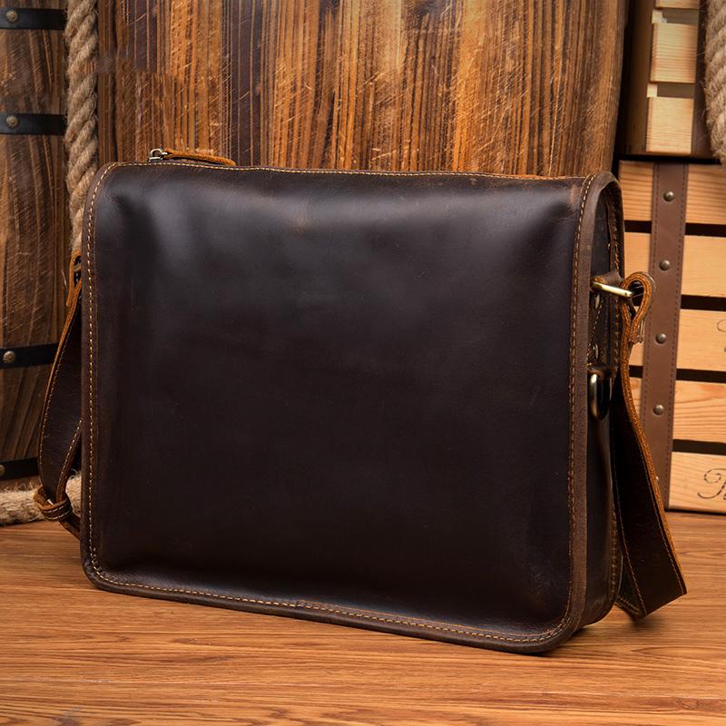 11 inch Leather Messenger Bag in Black