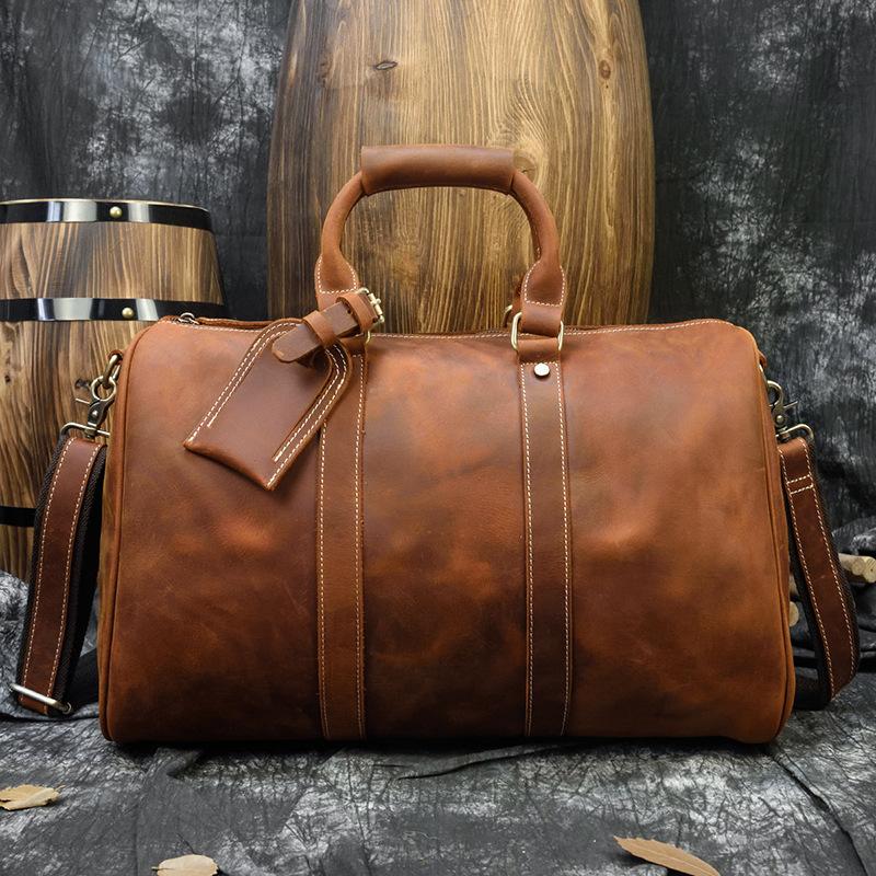 Cool Brown Leather Mens Weekender Bag Dark Coffee Travel Duffle Bag for Men