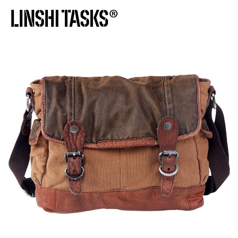 Khaki Canvas Leather Mens Coffee Side Bag Messenger Bag Khaki Canvas Courier Bag for Men - imessengerbags