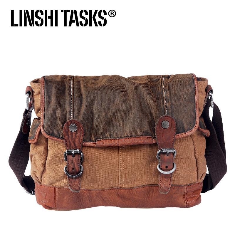 Khaki Canvas Leather Mens Coffee Side Bag Messenger Bag Khaki Canvas Courier Bag for Men