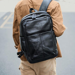 Black Cool Leather Mens School Backpack College Backpack 15