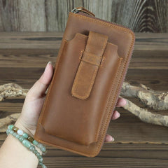 Brown Vintage Leather Long Wallet for Men Bifold Black COffee Phone Clutch Wallet For Men