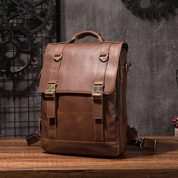 Cool Mens Leather Backpack School Backpack Leather Laptop Backpack for Men - imessengerbags
