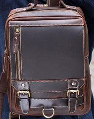 Cool Leather Coffee Mens Backpack Vintage School Backpack Laptop Backpack for Men