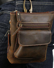 Cool Dark Brown Leather Mens Belt Pouch Mini Shoulder Bags Belt Bags For Men - imessengerbags