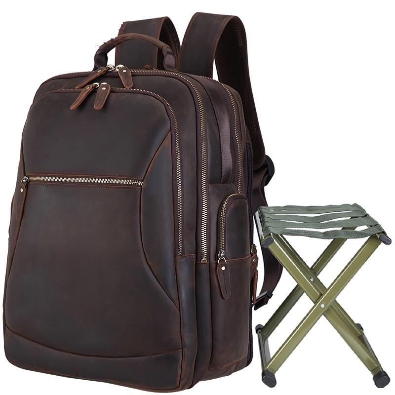 Dark Brown Leather Men's 17-inch Huge Computer Backpack Large Travel Backpack Large College Backpack For Men - imessengerbags