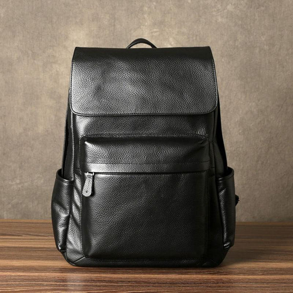Genuine Leather Mens Cool Backpack Sling Bag Large Black Travel Bag Hiking Bag for men - imessengerbags