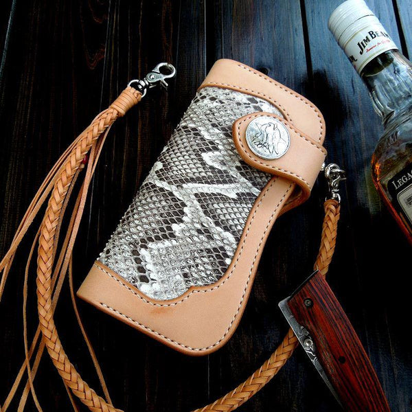 Handmade Leather Biker Wallet Mens Cool Chain Wallet Trucker Wallet with Chain - imessengerbags