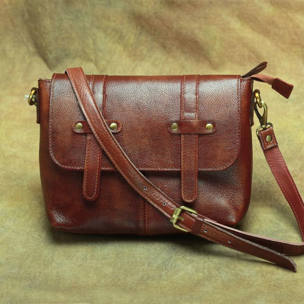 Vintage Brown Leather Men's Side Bag Messenger Bag Brown Courier Bag For Men