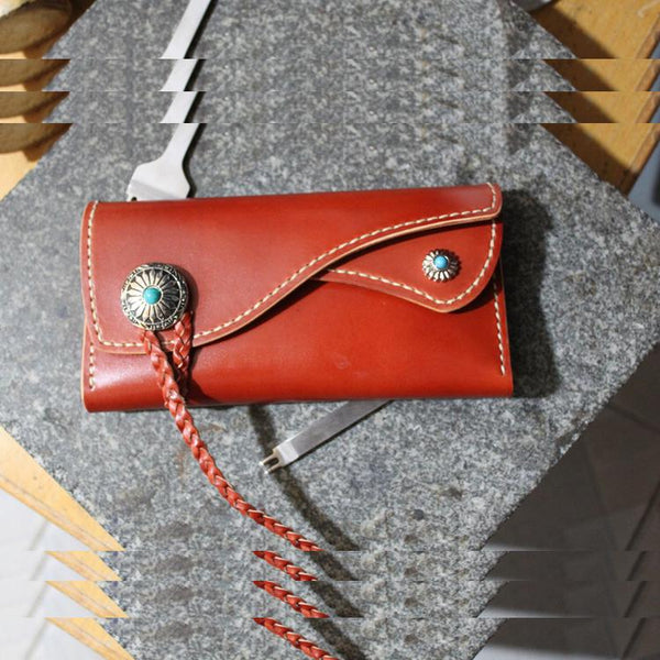 Cool Leather Mens Clutch Long Wallets Handmade Vintage Long Wallet for Women - imessengerbags