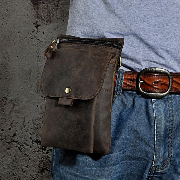 Leather Mens Small Side Bag COURIER BAG Waist Bag Holster Belt Case Belt Pouch for Men - imessengerbags