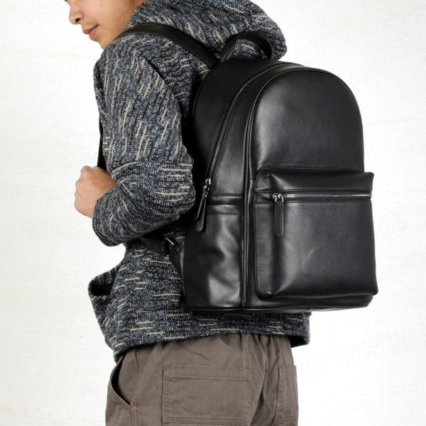 Genuine Leather Mens Cool Backpack Sling Bag Large Black Travel Bag Hiking Bag for men - imessengerbags