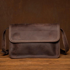 Cool Dark Brown Mens Leather 8inches Small Courier Bag Side Bags Messenger Bags for Men - imessengerbags