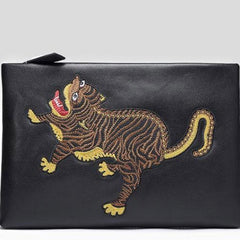Handmade Leather Mens Clutch Cool Slim Wallet Zipper Clutch Wristlet Wallet for Men