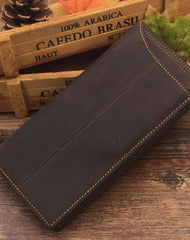 Vintage Leather Mens Cool Long Wallet Cool Bifold Long Wallets for Men