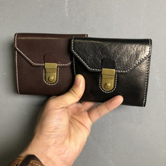 Genuine Leather Coffee Mens Cool Envelope billfold Leather Wallet Men Bifold Black Small Wallets for Men - imessengerbags