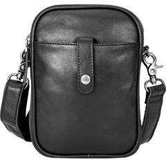 Black Leather Mens Small Belt Pouch Phone Shoulder Bag Belt Bag Side Bag for men