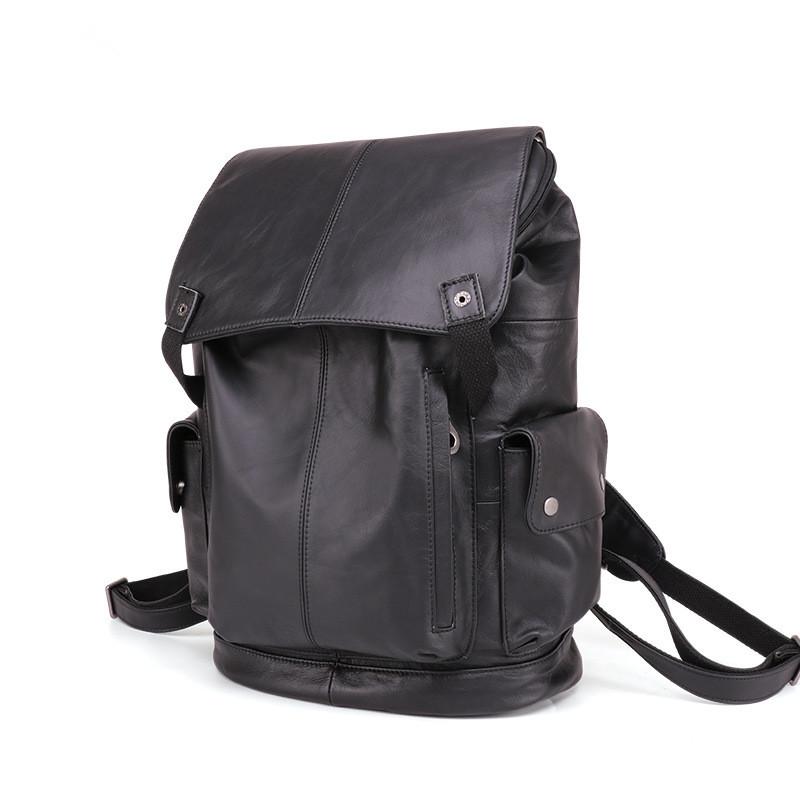 Cool Brown Black Leather Men's Backpack College Backpack 13inch Laptop Backpack For Men - imessengerbags