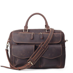Vintage Brown Leather Men's 15'' Computer Briefcase Handbag Professional Briefcase For Men - imessengerbags