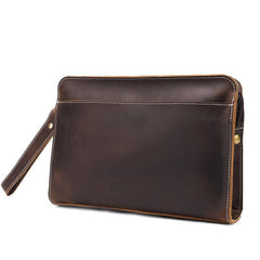 Leather Men's Wristlet Bag Clutch Bag for Men Mens Clutch Bag Dark Brown Leather Clutch for Men