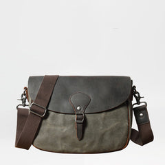 Cool Waxed Canvas Leather Mens Casual Small Green Side Bag Messenger Bag For Men