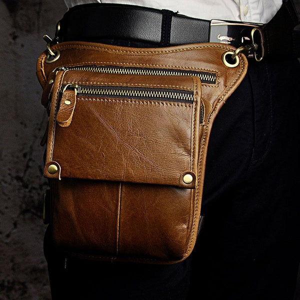 Mens Leather Biker Drop Leg Bag Waist Bag Belt Pouch Pack Side Bag for Men - imessengerbags